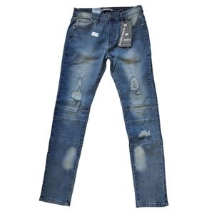 Tailored Recreation Premium Jeans Man 32x32 Blue Skinny Stretch Denim Distressed